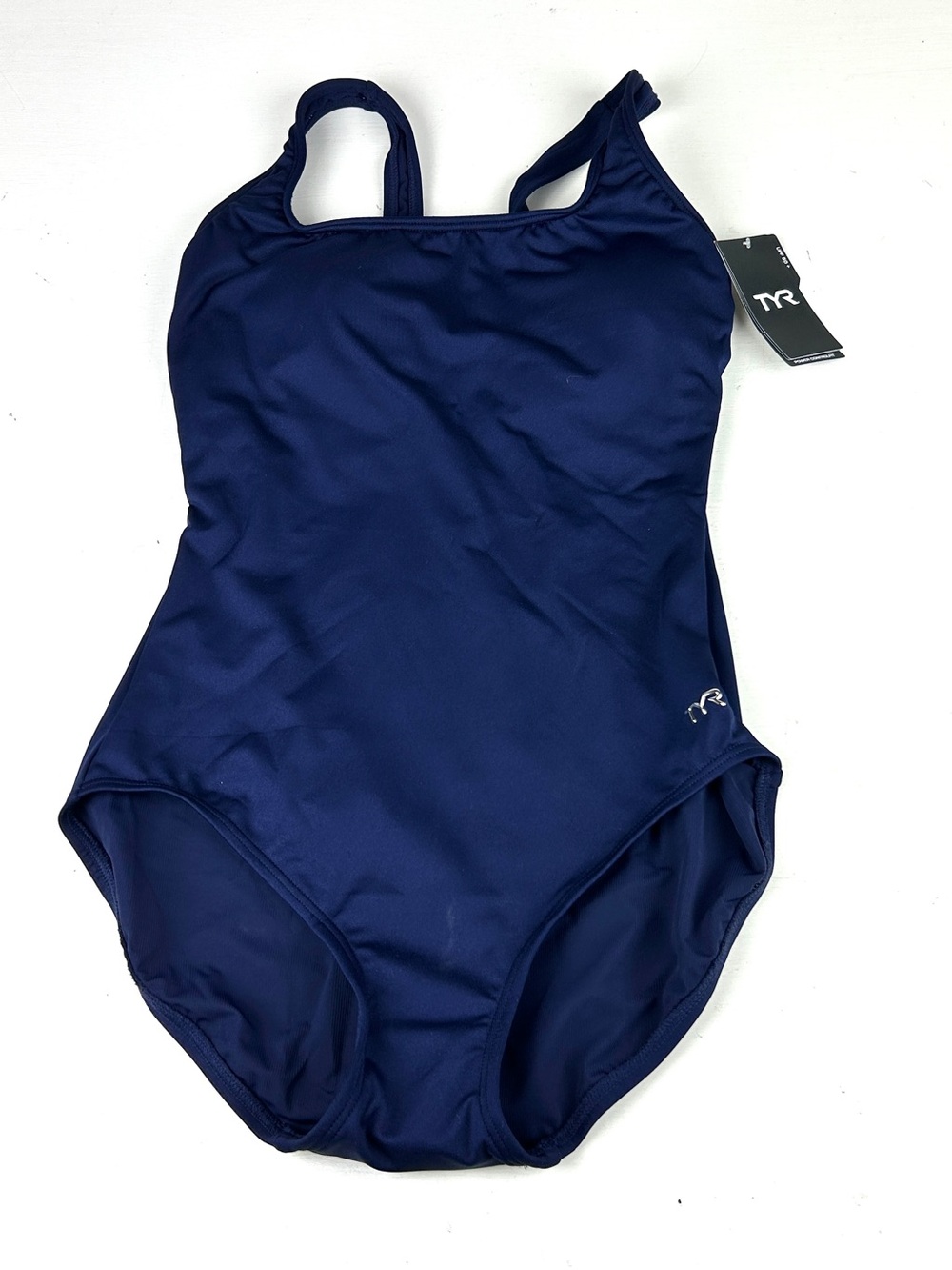 TYR Women's Scoop Neck Controlfit Swim Sz 8 Navy Blue UPF 50 New